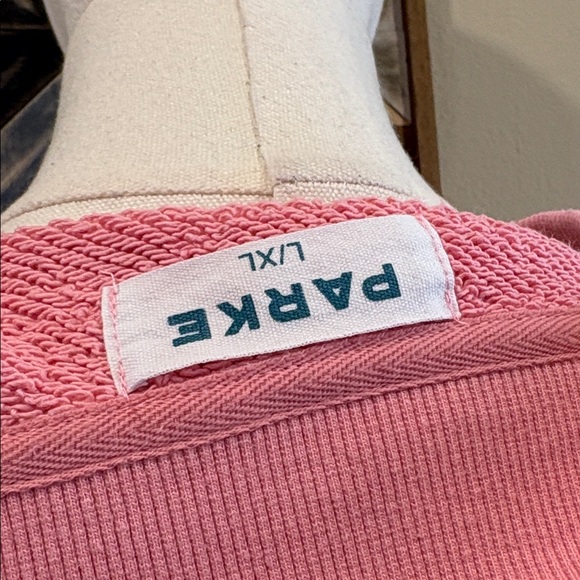 PARKE Summerland Heritage Varsity Mockneck Conch Pink / Peel Yellow size L/XL - Picture 8 of 10